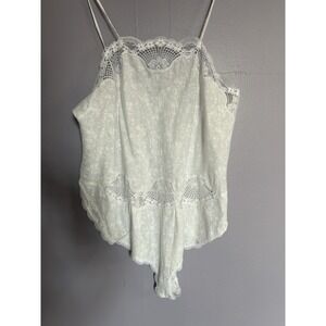 VTG White cotton bodysuit teddy lingerie floral silhouette pattern lace Small-M